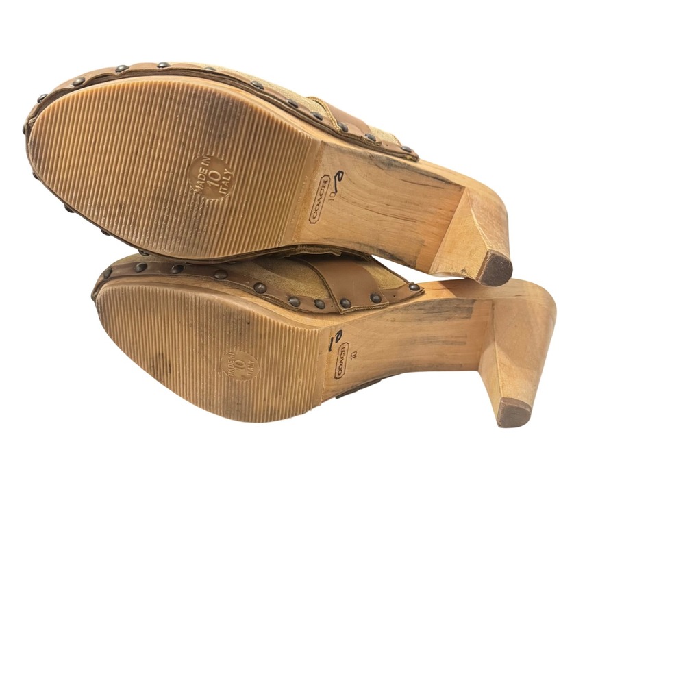 Coach Felicia Suede Wood Mule Clogs Made in Italy Gold Tan Size 10 - Picture 8 of 14